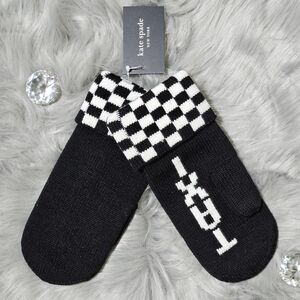 Kate Spade Mittens Black White Wool Blend Taxi Checkerboard Preppy Streetwear